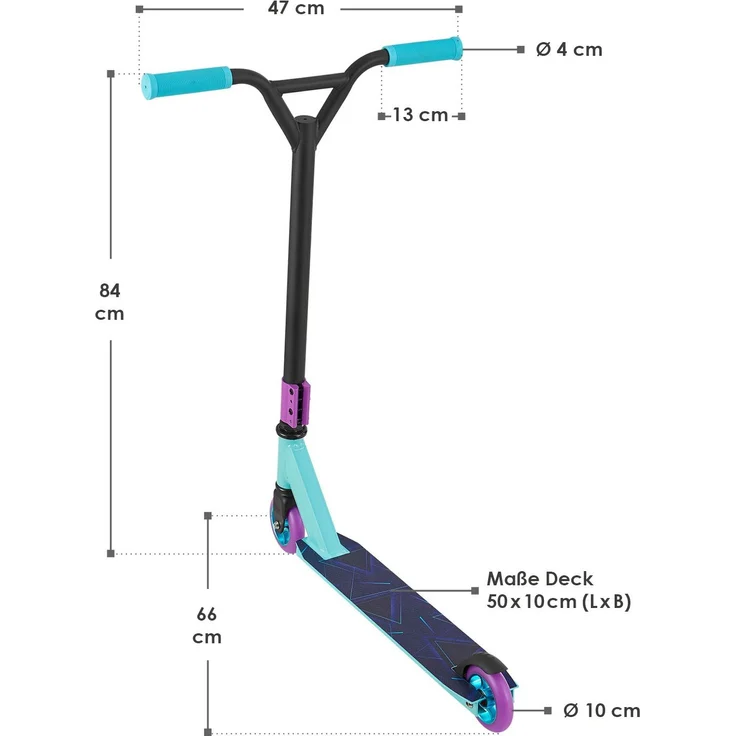 ArtSport 24632 'Stunt Scooter Retro Purple', ab 6 Jahren, 360° Lenker, 100 mm Alu Räder, max. belastbar bis 100 kg, blau/lila – Bild 2
