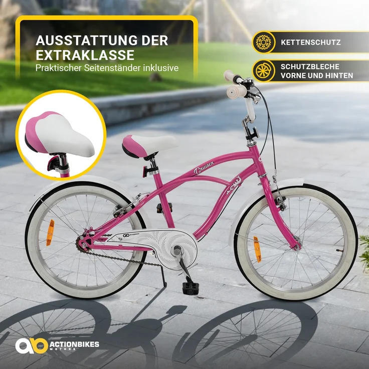 Kinderfahrrad Cruiser 20 Zoll Kinder Fahrrad Rosa Türkis Kinderrad Seitenständer (Rosa) – Bild 6
