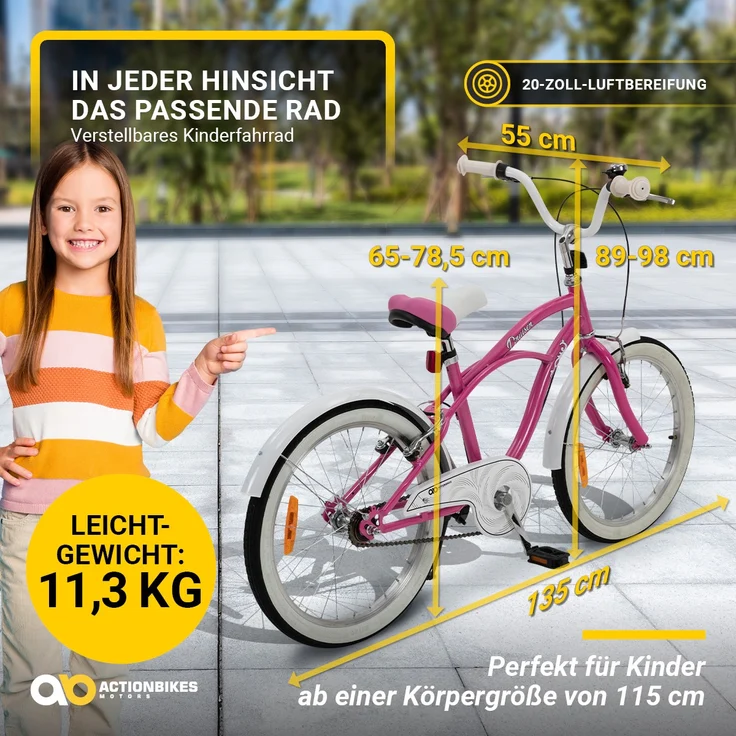 Kinderfahrrad Cruiser 20 Zoll Kinder Fahrrad Rosa Türkis Kinderrad Seitenständer (Rosa) – Bild 3