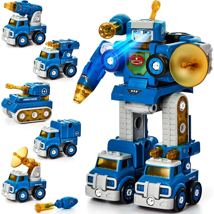 5 in 1 Roboter Spielzeug - Auto Spielzeug ab 3 4 5 6 Jahre Jungen, Roboter Kinder ab 6 Jahre mit Lichtern und Tönen STEM Roboter Baukasten Konstruktions-Spielzeug für 5+ Jahren Jungen