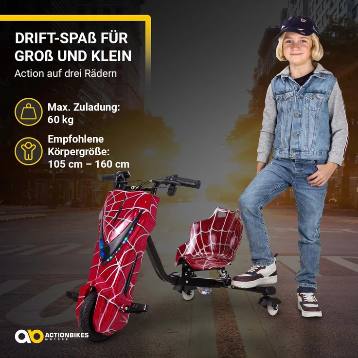 Kinder Elektro Drift Trike Scooter LED Driftrollen 360° bis zu 15km/h drosselbar (Rot) – Bild 4