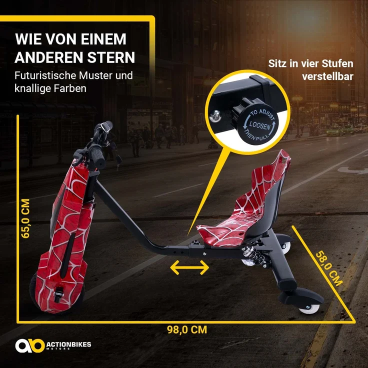 Kinder Elektro Drift Trike Scooter LED Driftrollen 360° bis zu 15km/h drosselbar (Rot) – Bild 7