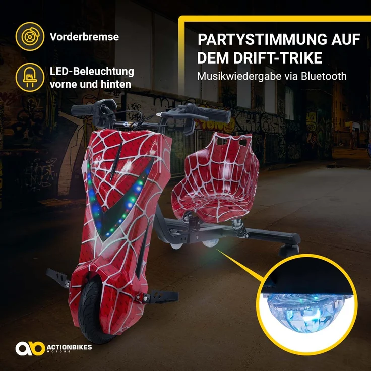 Kinder Elektro Drift Trike Scooter LED Driftrollen 360° bis zu 15km/h drosselbar (Rot) – Bild 3