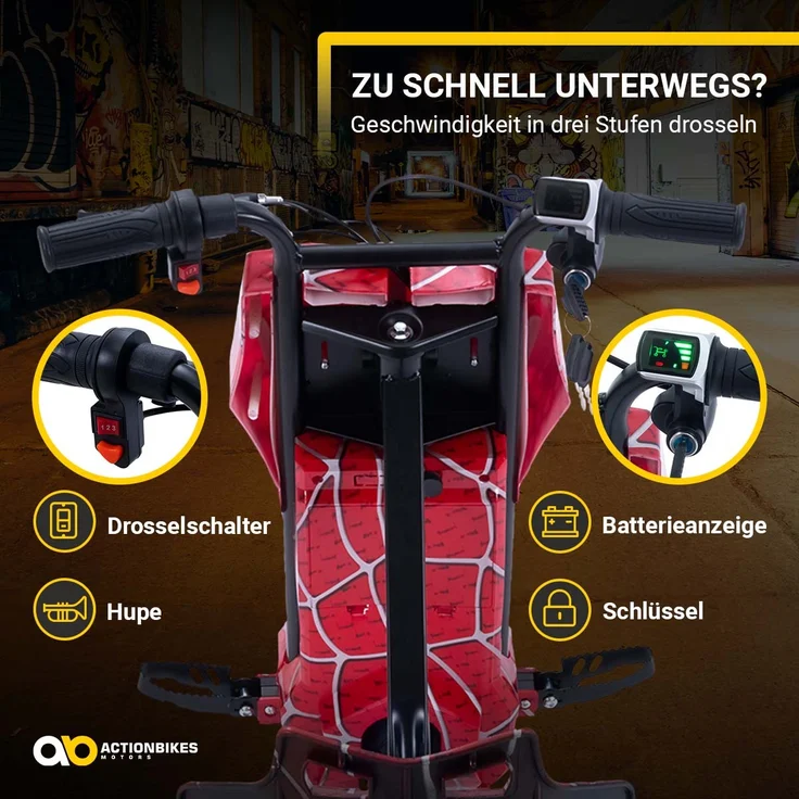 Kinder Elektro Drift Trike Scooter LED Driftrollen 360° bis zu 15km/h drosselbar (Rot) – Bild 5