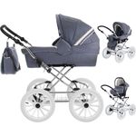 Friedrich Hugo Natureline | 3 in 1 Kombi Kinderwagen Set | Öko Nostalgie Kinderwagen | Farbe: Catherine Stone Silver