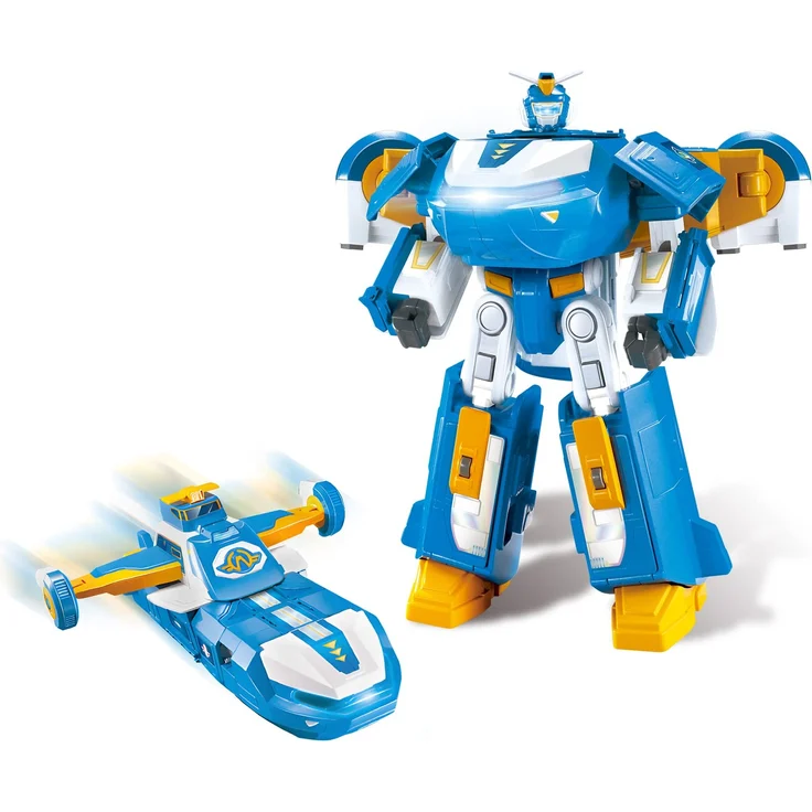 Super Wings 3-in-1 World Aircraft Transforming Robot mit Licht- und Soundeffekten, mit einem 2'' Transform-a-Bot Jett, Transformer-Spielzeug für Jungen und Mädchen ab 3+ Jahren