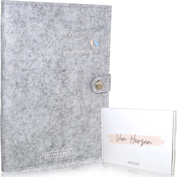 MAHEWA® Premium Mutterpass-Hülle aus Filz-Stoff | Mutterpass-Organizer Mutterpass-Tasche Schutzhülle | Unisex Umschlag Etui Mappe für Mutterschaftspass Einband für Mutterpass Hellgrau BLESSING