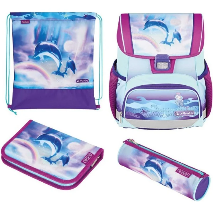 Herlitz Loop Plus Ocean in Heaven Schulranzen, lila/hellblau, inkl. 16 tlg. Schüleretui, Faulenzer-Mäppchen, Sportbeutel – Bild 1