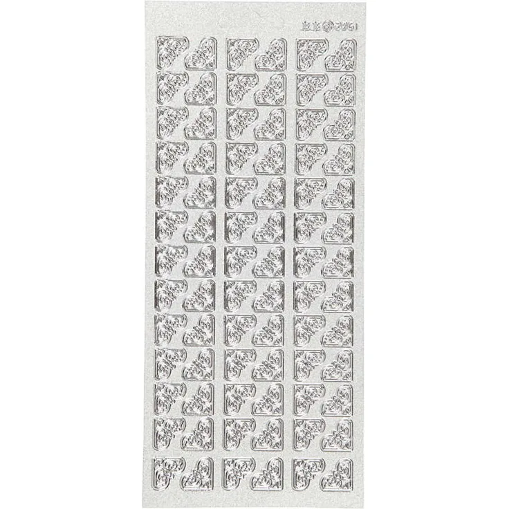 Sticker, Blatt 10x23 cm, perlemor sÃ¸lv, Silber, Ecken, 1Bl.