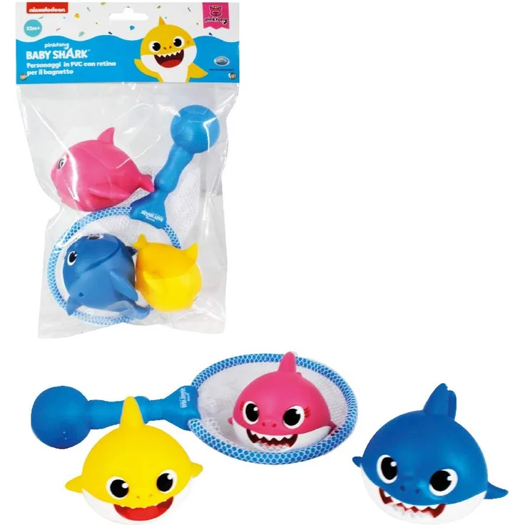 ODS 48822 Baby Shark 3-teiliges Set mit Kescher für Badezimmer, blau; rosa; gelb; weiß