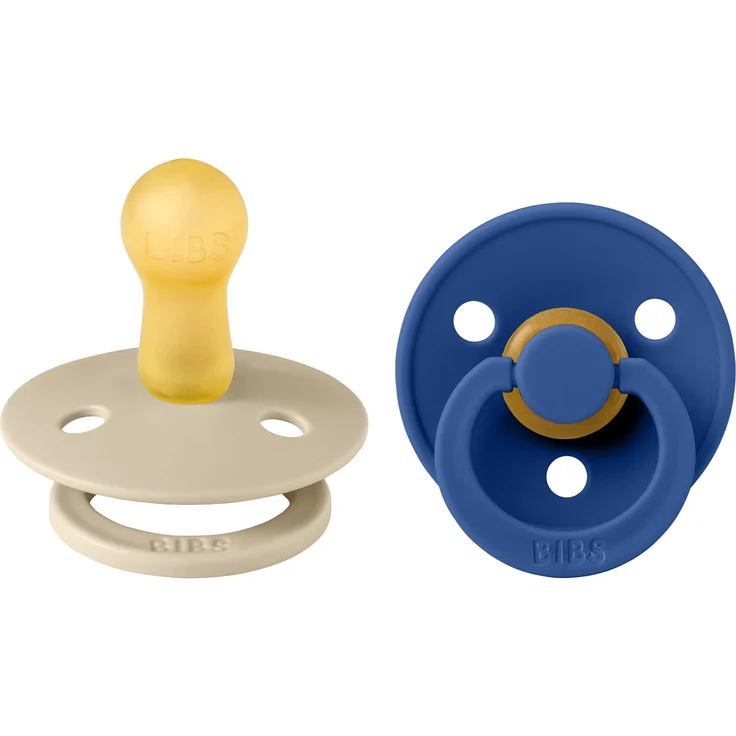 BIBS Colour Schnuller 2er-Pack, BPA-frei, Kirschform Nippel. Naturkautschuk/Latex, Hergestellt in Dänemark. 6-18 Monate (2er Pack), Vanilla/Cornflower – Bild 1