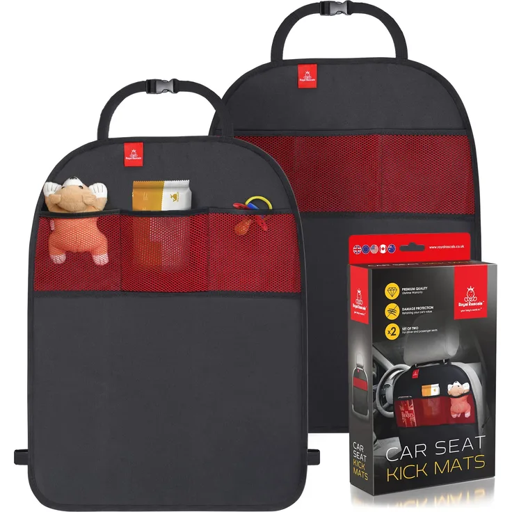 Royal Rascals – Tretmatten für das Auto, 2 Stück | Autositz-Polsterschutz | Ordnungssystem mit Taschen | Universalgröße | belastbar und bietet Schutz vor Flecken