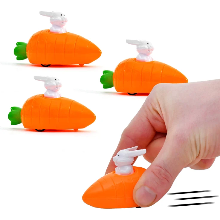 4x Aufziehbare Hasen mit Karotte im Set | Aufziehbare Osterhasen als Mitbringsel Mitgebsel Gastgeschenke | Fahrende Hasen perfekt als Ostergeschenk an Ostern für Kinder | ideal für Jungen & Mädchen – Bild 1
