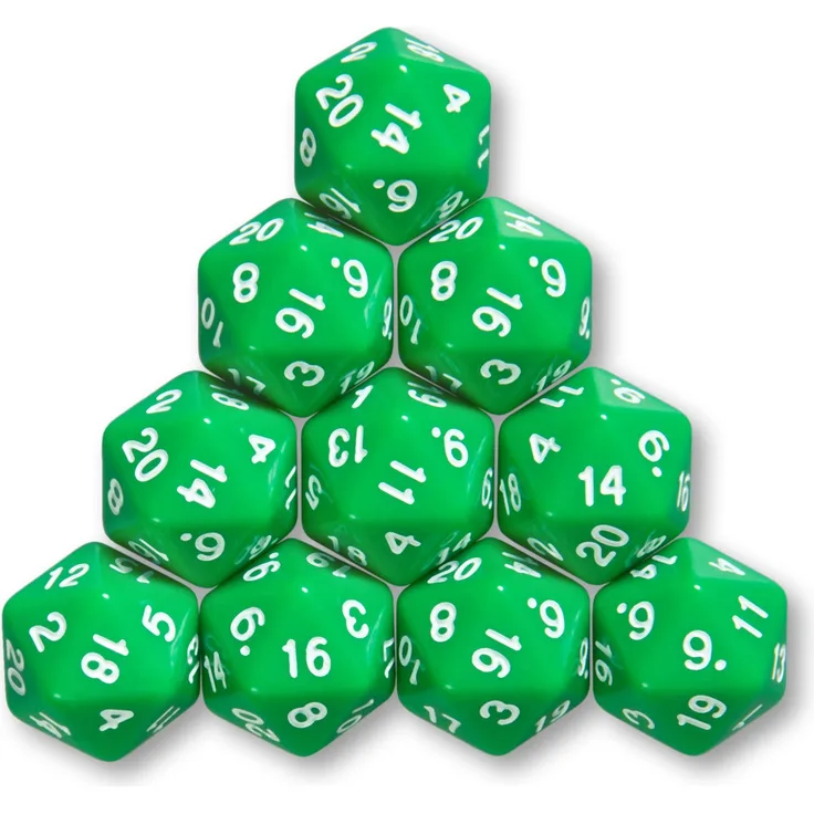10x polyedrische W20 Würfel für Rollen- und Tabletopspiele (grün)