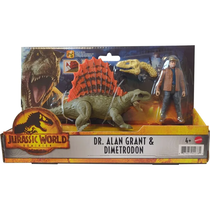 Mattel GWM25 Jurassic World Dominion Dr. Alan Grant & Dimetrodon, Dino und Charakter Actionfigur