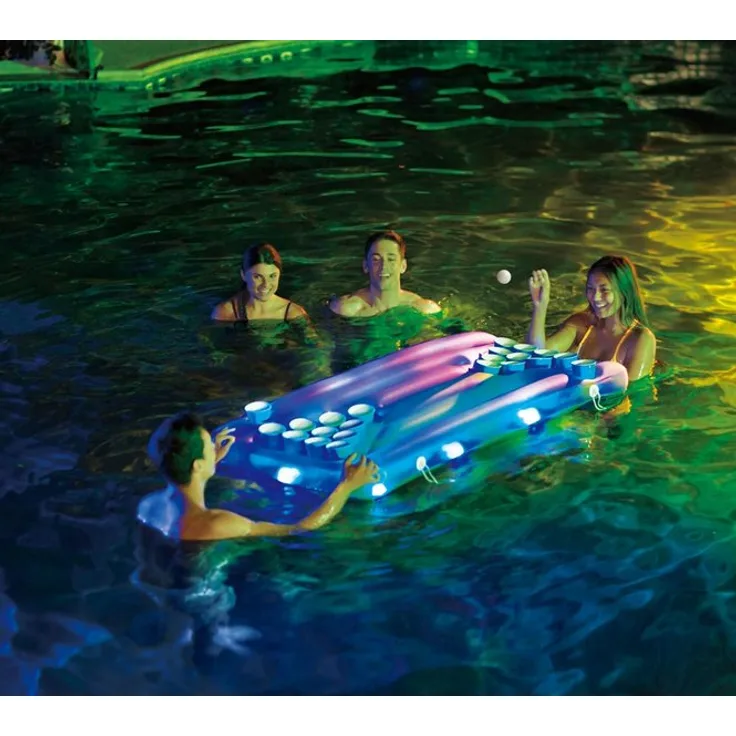 Summer Waves Luftmatratze & Bier Pong Tisch inkl. LED | Blau | 160x84x19 cm