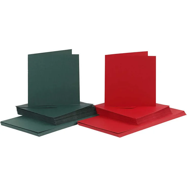 Karten und Kuverts, Kartengröße 15x15 cm, Umschlaggröße 16x16 cm, Grün, Rot, 50Sets