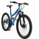 BIKESTAR Kinder Fully Mountainbike 24 Zoll ab 9 Jahre | 21 Gang Shimano, Scheibenbremsen | Blau