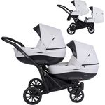 KUNERT BOOSTER 2in1 Kinderwagen Komplettset Zwillingskinderwagen Babywagen 2 in 1 Kombikinderwagen Komplettset Geschwisterwagen Kinder Wagen set Zwillingsbuggy Doppelkinderwagen (Grau, 2 in 1)