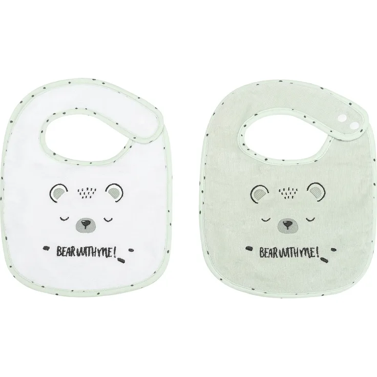 Kikkaboo Babylätzchen 2er Set Bär 23 x 31 cm, Frottee Druckknopf, 100% Baumwolle grün