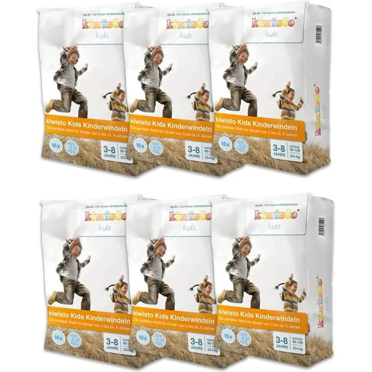 kiwisto Kids Kinderwindel Größe 7 (22+ kg, 55 bis 66 cm Hüftumfang) - Megapack (96 Windeln)