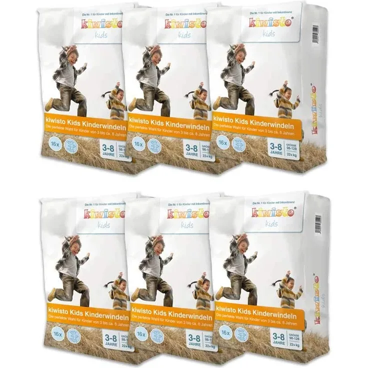kiwisto Kids Kinderwindel Größe 7 (22+ kg, 55 bis 66 cm Hüftumfang) - Megapack (96 Windeln)