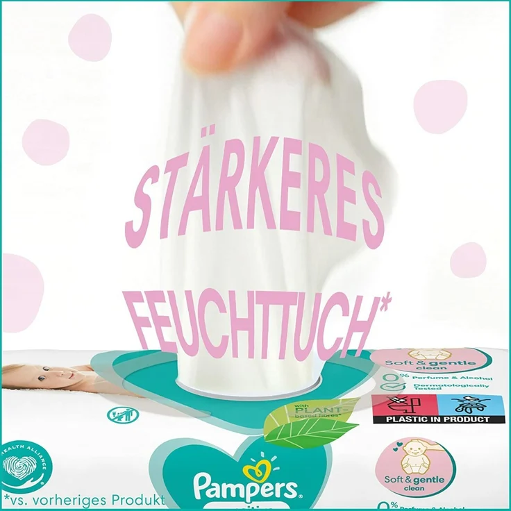 Pampers Sensitive Baby Feuchttücher 1200 Tücher (15 x 80) ohne Duft Neutral – Bild 9