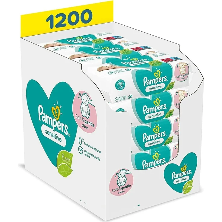 Pampers Sensitive Baby Feuchttücher 1200 Tücher (15 x 80) ohne Duft Neutral – Bild 3