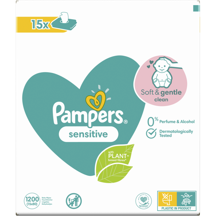 Pampers Sensitive Baby Feuchttücher 1200 Tücher (15 x 80) ohne Duft Neutral – Bild 2