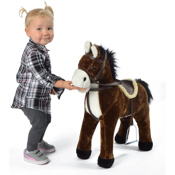 Pink Papaya Stehpferd zum draufsitzen | 75cm Spielpferd zum Reiten Timmy | Pferd zum Reiten für Kinder mit Sound | Sattel Pferd