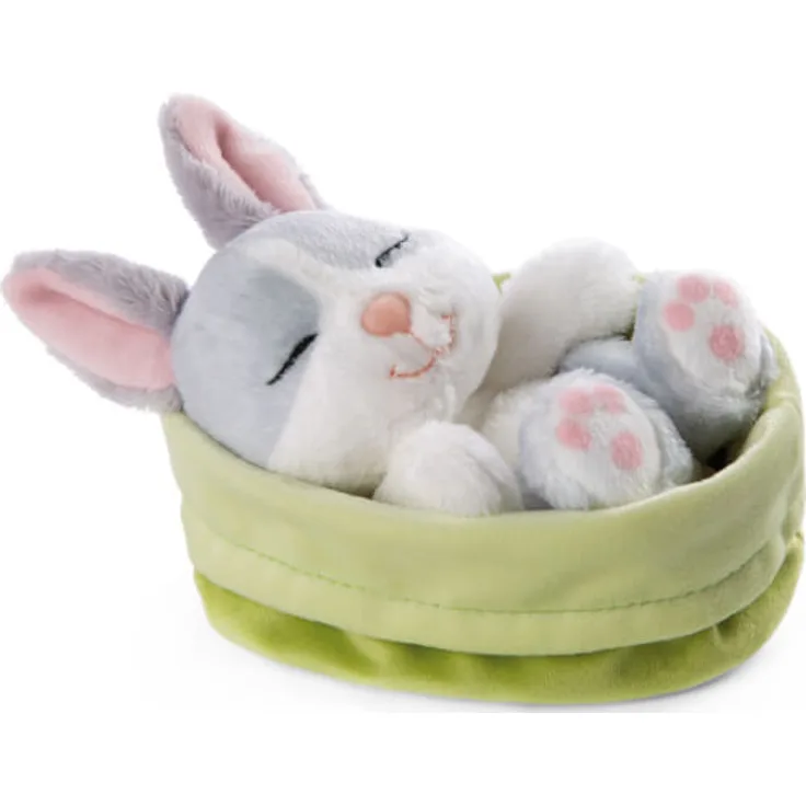 Kuscheltier Hase grau 12cm schlafend im Körbchen