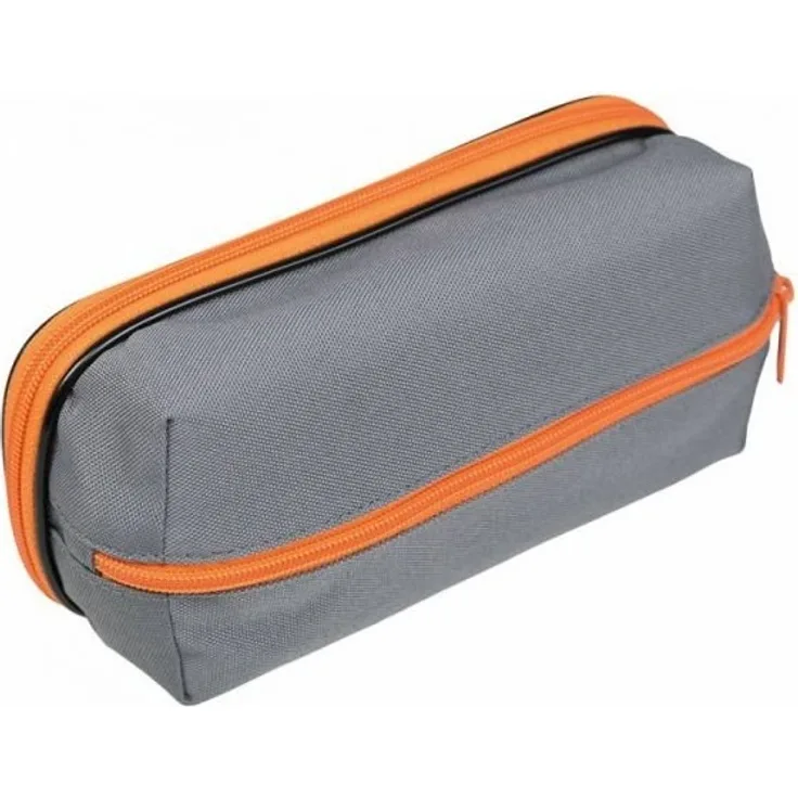 Idena 20042 - Schlamperetui mit 2 Fächern, Schlaufen und Schlaufe für Lineal, grau - orange, ca. 22 x 10 x 10,5 cm