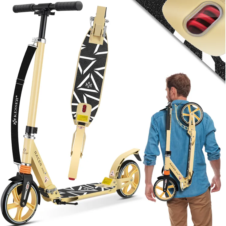 KESSER® Cityroller Scooter 205mm Räder PU Big Wheel - Pro-S Tretroller mit Doppel Federung, City-Roller Scooter klappbar und Höhenverstellbar, Roller Kickscooter für Erwachsene und Kinder Creme - Preisvergleich
