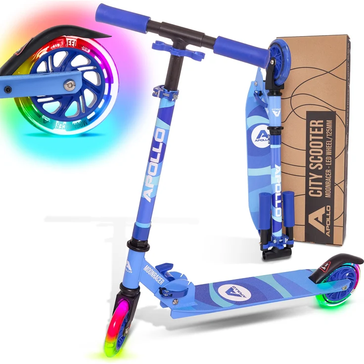 Apollo Scooter LED - Moonracer | City Scooter Kinder mit Federung | City Roller für Kinder klappbar | Tretroller Kinder ab 4 Jahre | sportlicher Cityroller | verstellbar, perfekt als Kinder Roller – Bild 1