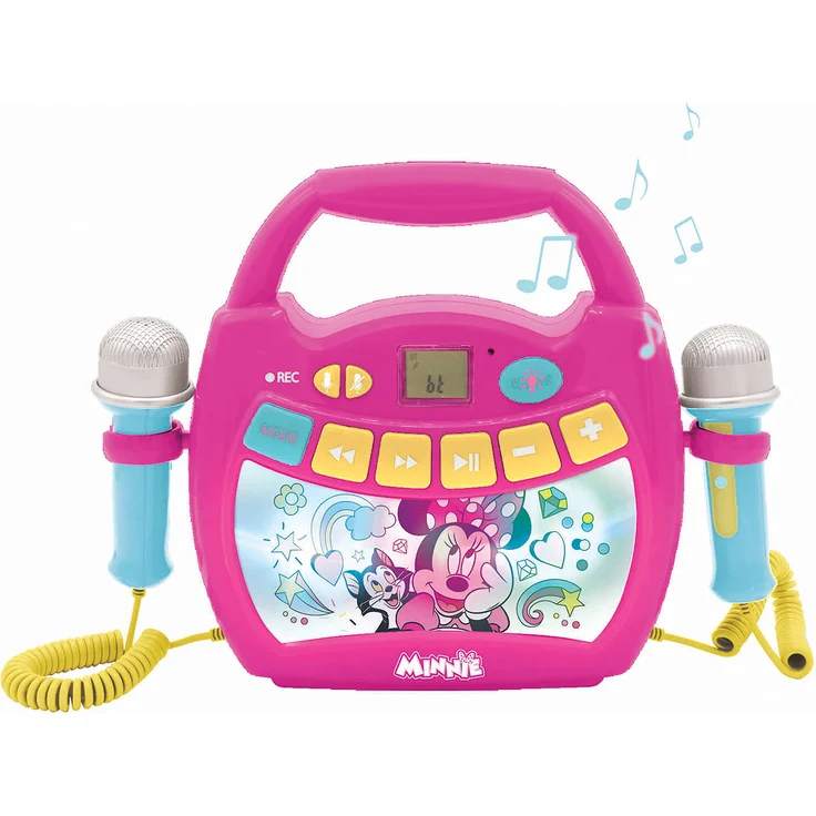 Lexibook MP320MNZ Disney Minnie-Tragbarer digitaler Karaoke-Player für Kinder-Mikrofone, Lichteffekte, Bluetooth, Aufnahme-und Sprachwechslerfunktionen, wiederaufladbarer Akku