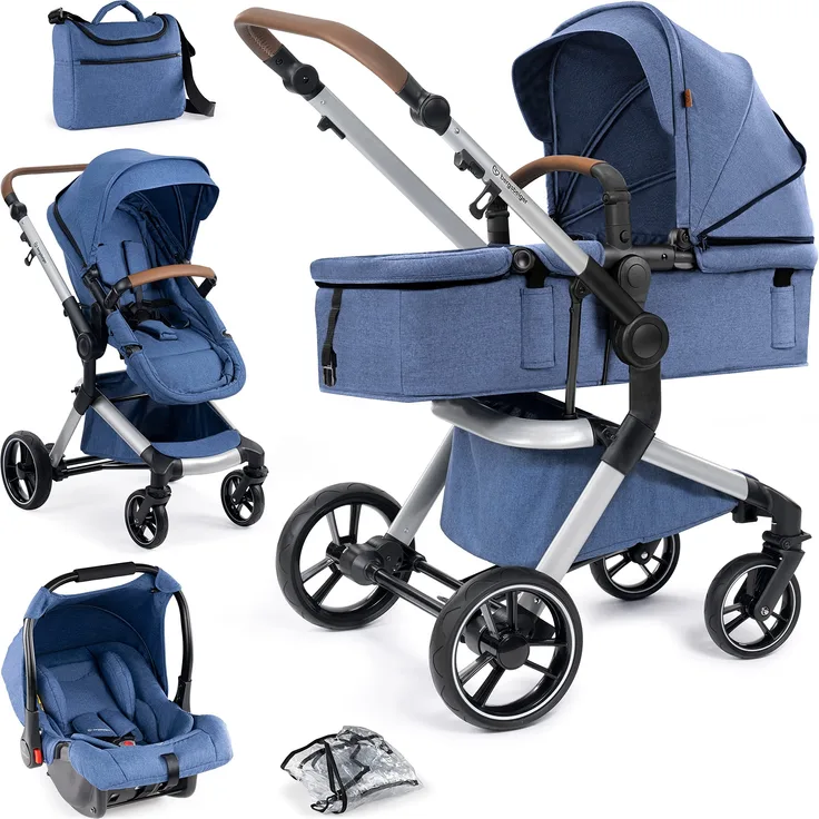 Bergsteiger Kinderwagen Lugo 3in1 | Kombikinderwagen Komplettset inkl. Zubehör - Babyschale, Buggy-Aufsatz, Sonnenschutz & Wetterfußsack | Isofix Station erhältlich