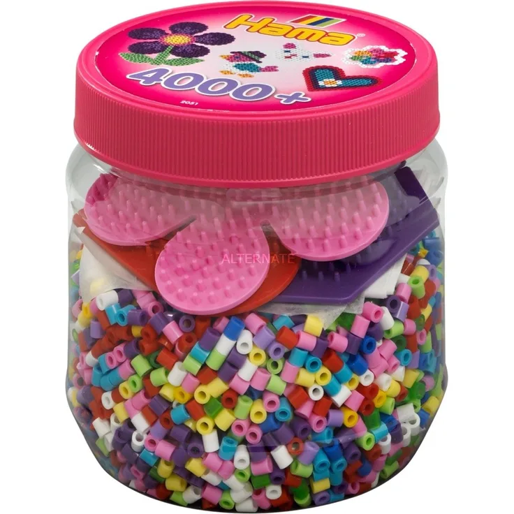Hama Bügelperlen Dose mit Perlen und 3 Stiftplatten Basteln, pink