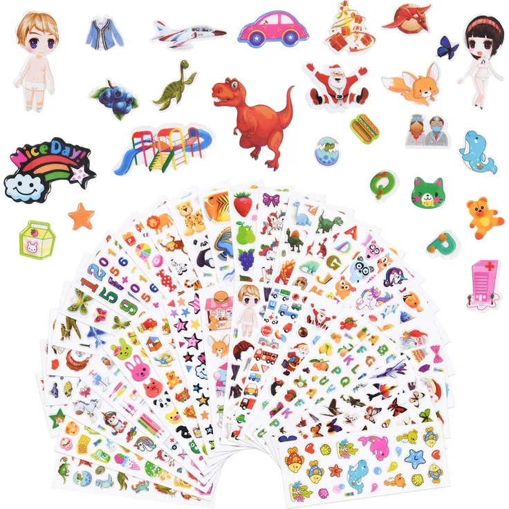 Vicloon 3D Aufkleber für Kinder, 38 Blätter 1000+ Verschiedene Geschwollene Aufkleber, Geschwollen Stickers, Einschließlich ruchtaufkleber, Tieraufkleber, Einhorn Aufkleber, Christmas Sticker und Mehr