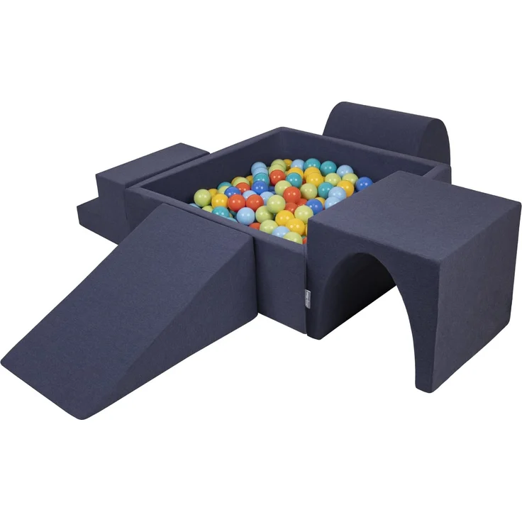 KiddyMoon Spielplatz Aus Schaumstoff Mit Quadrat Bällebad (200 Bälle) Ballgruben Für Babys Spielbad Hindernisläufen, Hergestellt In EU, Dunkelblau:Hellgrün/Orange/Türkis/Blau/Bblue/Gelb