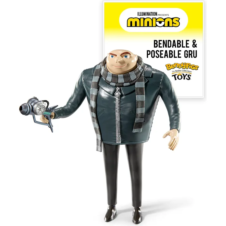BendyFigs The Noble Collection Minions Gru - Noble Toys 16cm Bendable Posable Collectible Doll Figure with Stand and Mini Accessory