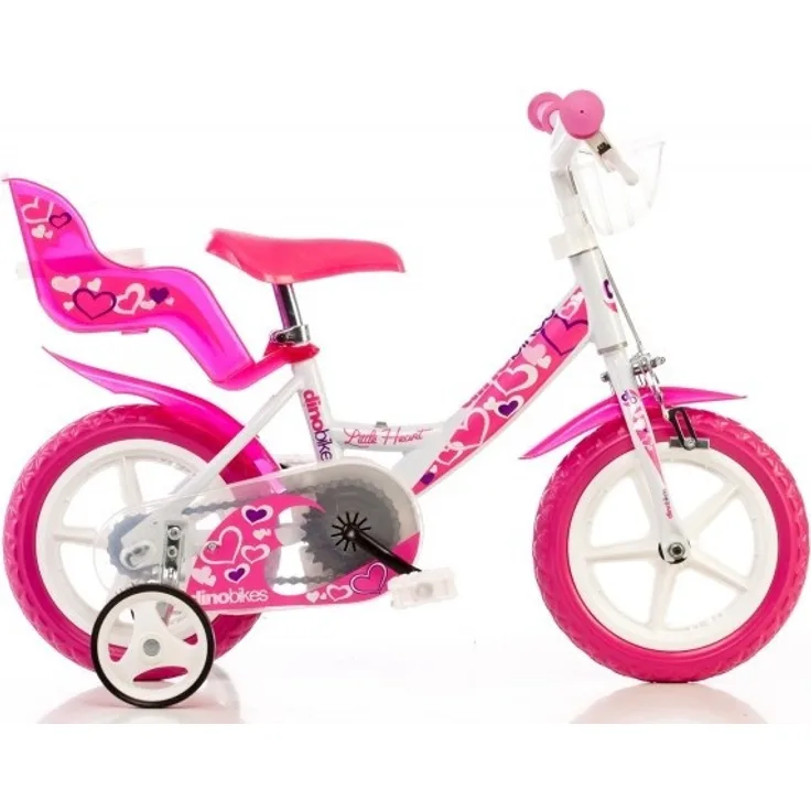 Dino 124RLN-05LH Little Heart, Mädchen - Fahrrad, 12 Zoll, weiß, rosa