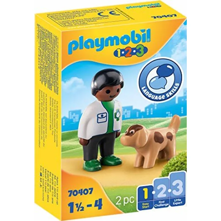 Playmobil 1.2.3 70407 'Tierarzt mit Hund', 2 Teile, ab 1,5 Jahren