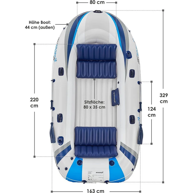 ArtSport Schlauchboot 330 cm für 4 Personen – Paddelboot aufblasbar mit 2 Sitzbänken – Ruderboot PVC mit Luftpumpe, Paddel, Tasche & Reparaturset – Bild 2