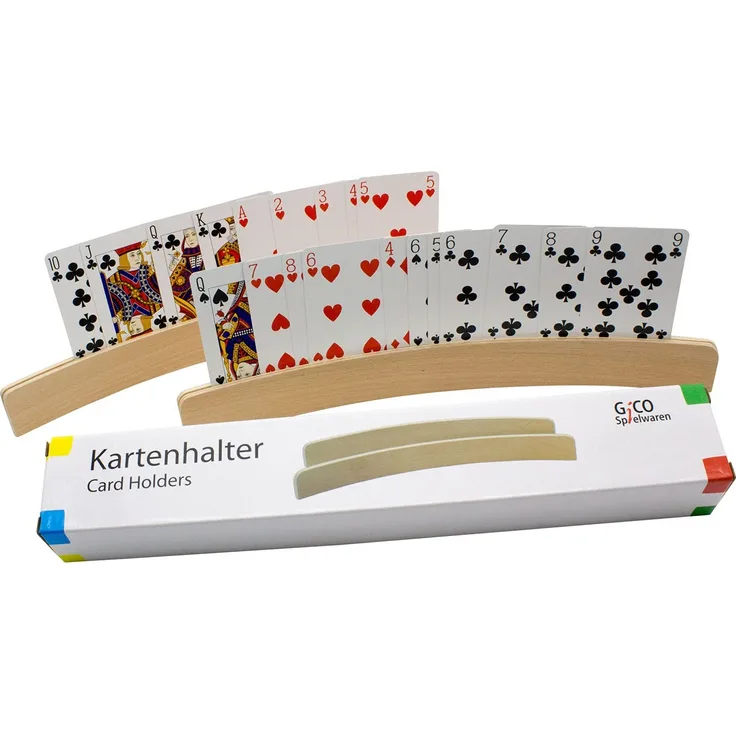 GICO Spielkartenhalter für Spielkarten - 2 Stück Spielkartenständer aus Holz, Länge Kartenhalter je 33 cm - 7956
