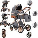 Gcarebb Kinderwagen 3 in 1, Kinderwagen Buggy Mit Auto Babyschale, Mit Einem Klick Zusammenklappbarer Tragbarer Kinderwagen Komplettset, KombiKinderwagen Mit Aluminiumrahmen für Neugeborene