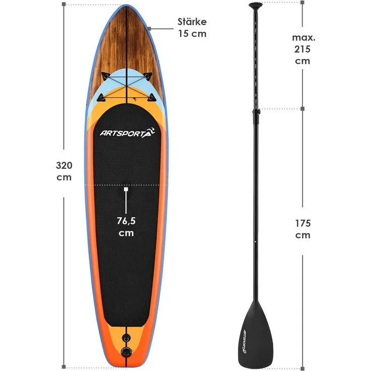 ArtSport Stand Up Paddle Board Beach Rocker aufblasbar – SUP Board Set mit Pumpe, Paddel, Tasche und Zubehör – Tragkraft bis 150 kg – Weiß & Bunt - Preisvergleich – Bild 7