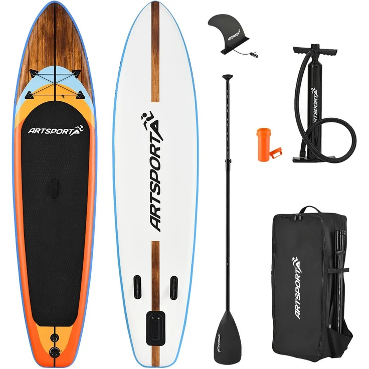 ArtSport Stand Up Paddle Board Beach Rocker aufblasbar – SUP Board Set mit Pumpe, Paddel, Tasche und Zubehör – Tragkraft bis 150 kg – Weiß & Bunt - Preisvergleich – Bild 1