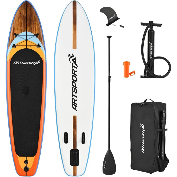 ArtSport Stand Up Paddle Board Beach Rocker aufblasbar – SUP Board Set mit Pumpe, Paddel, Tasche und Zubehör – Tragkraft bis 150 kg – Weiß & Bunt - Preisvergleich