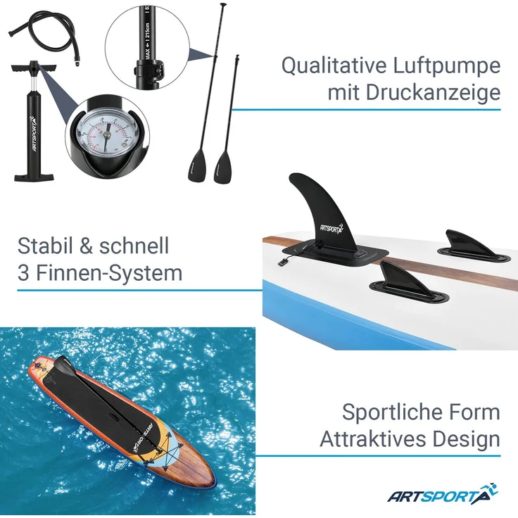 ArtSport Stand Up Paddle Board Beach Rocker aufblasbar – SUP Board Set mit Pumpe, Paddel, Tasche und Zubehör – Tragkraft bis 150 kg – Weiß & Bunt - Preisvergleich – Bild 5