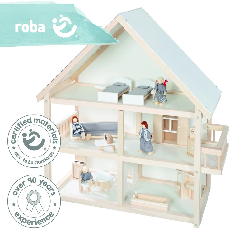 Roba Puppenhaus, Puppenvilla inkl. Puppen und Möbel, Massivholz, natur – Bild 6